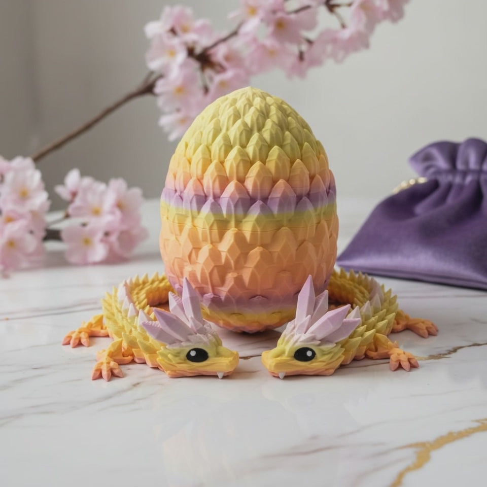 Load video: Crystal Baby Dragons With Egg - Articulated Flexi - Sunlit Pedal