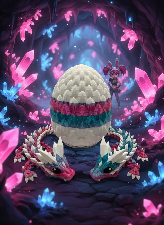Crystal Baby Dragons – Articulated Flexi Collectible – Dual Pink - Blue with White